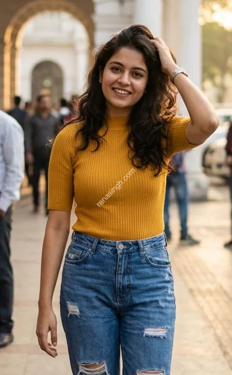 Gauri wearing yellow top jeans
