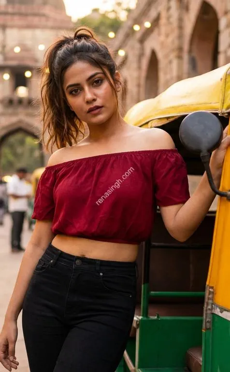 Radhika in red top jeans